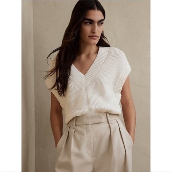 Banana Republic White Cotton Short Sleeve Pullover Knit Sweater Vest Size S - Picture 1 of 6